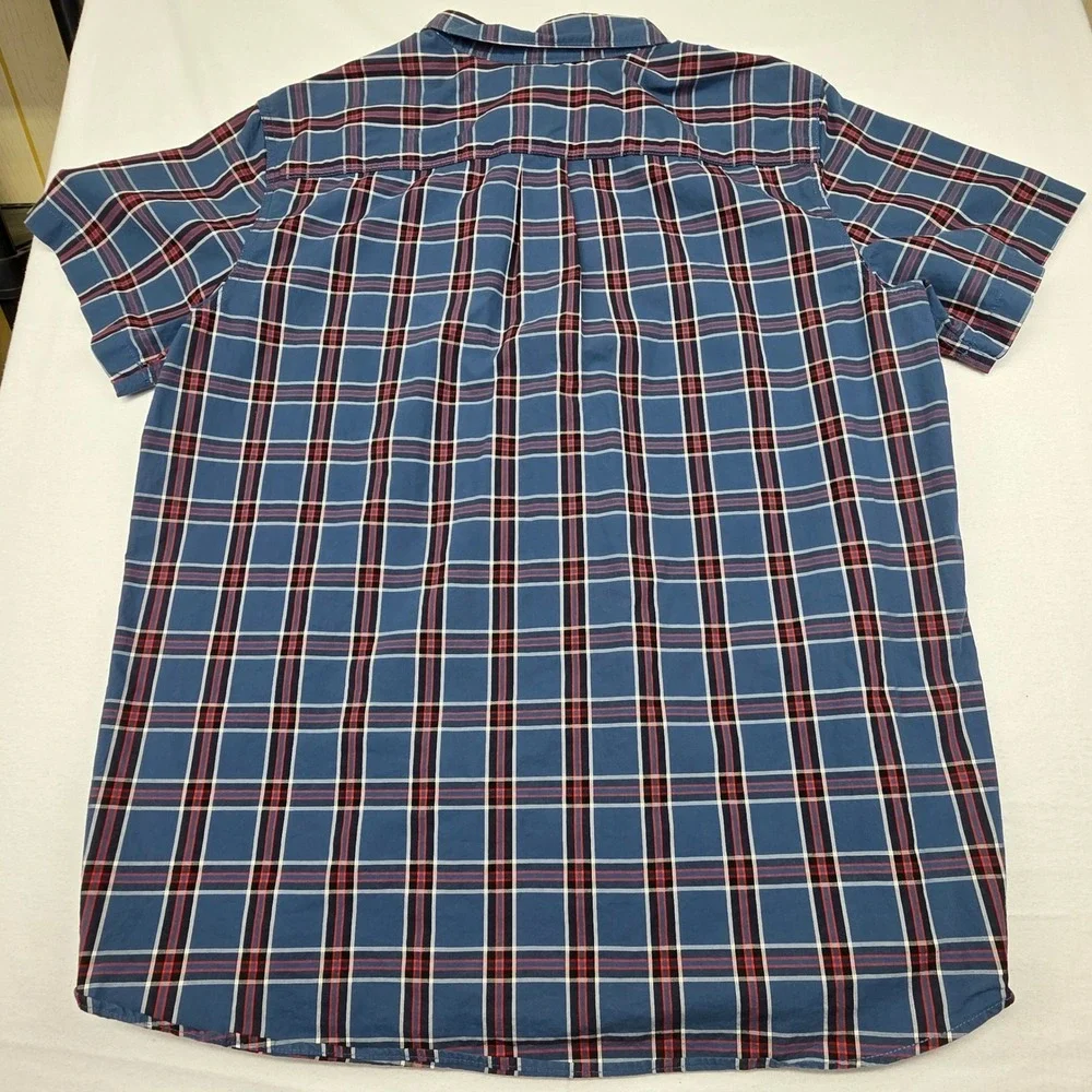 The‎ North Face Button Down Shirt Mens XL Blue Red Plaid Short Sleeve Cotton